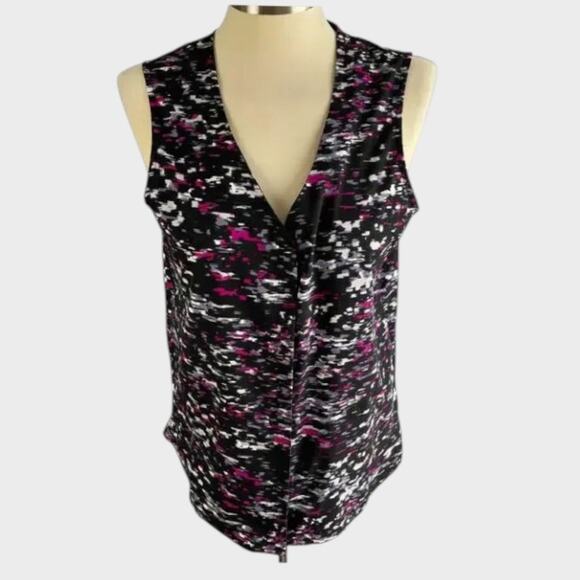 Banana Republic Factory Womens Small Sleeveless Blouse Black Pattern Open Back - Picture 1 of 8